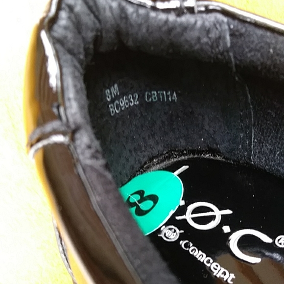 NWOT B.O.C. Concept Patent Leather Wedge Chunky Heel Mules Clogs 8M Black Glossy - Picture 4 of 15